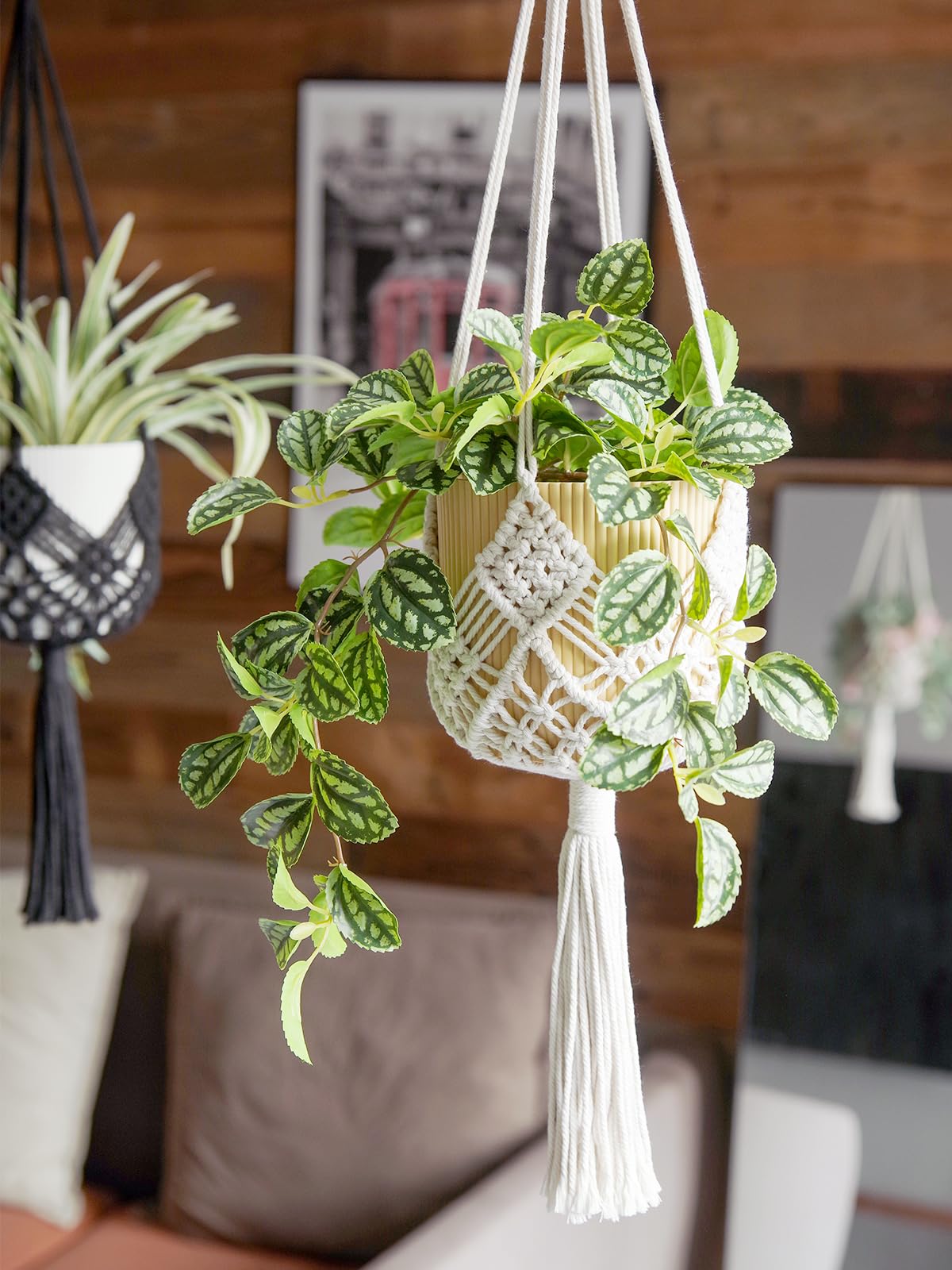 XINBOR macrame plant hanger with indoor plant