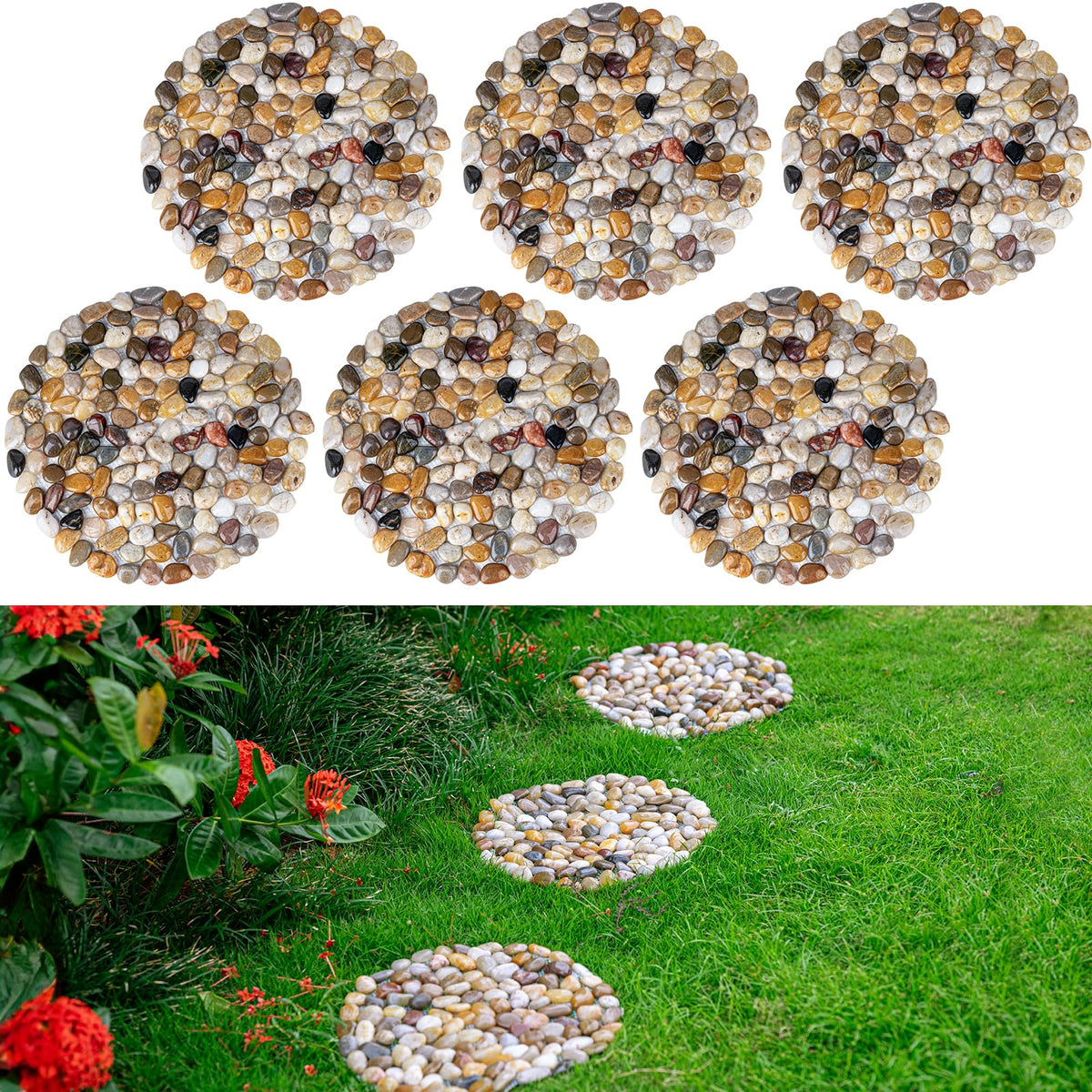 Xindian Natural River Rock Stepping Stones 9-inch round mat front view