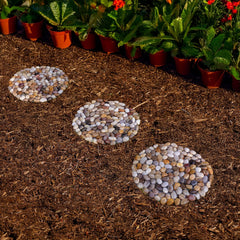 Xindian stepping stones with varied earthy tones on grass
