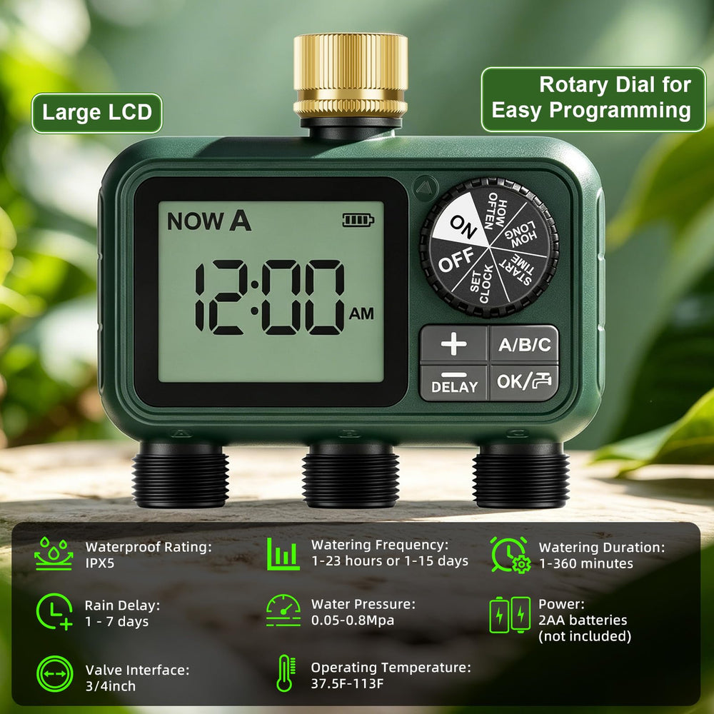 XinFuture Water Timer installed in outdoor garden setup