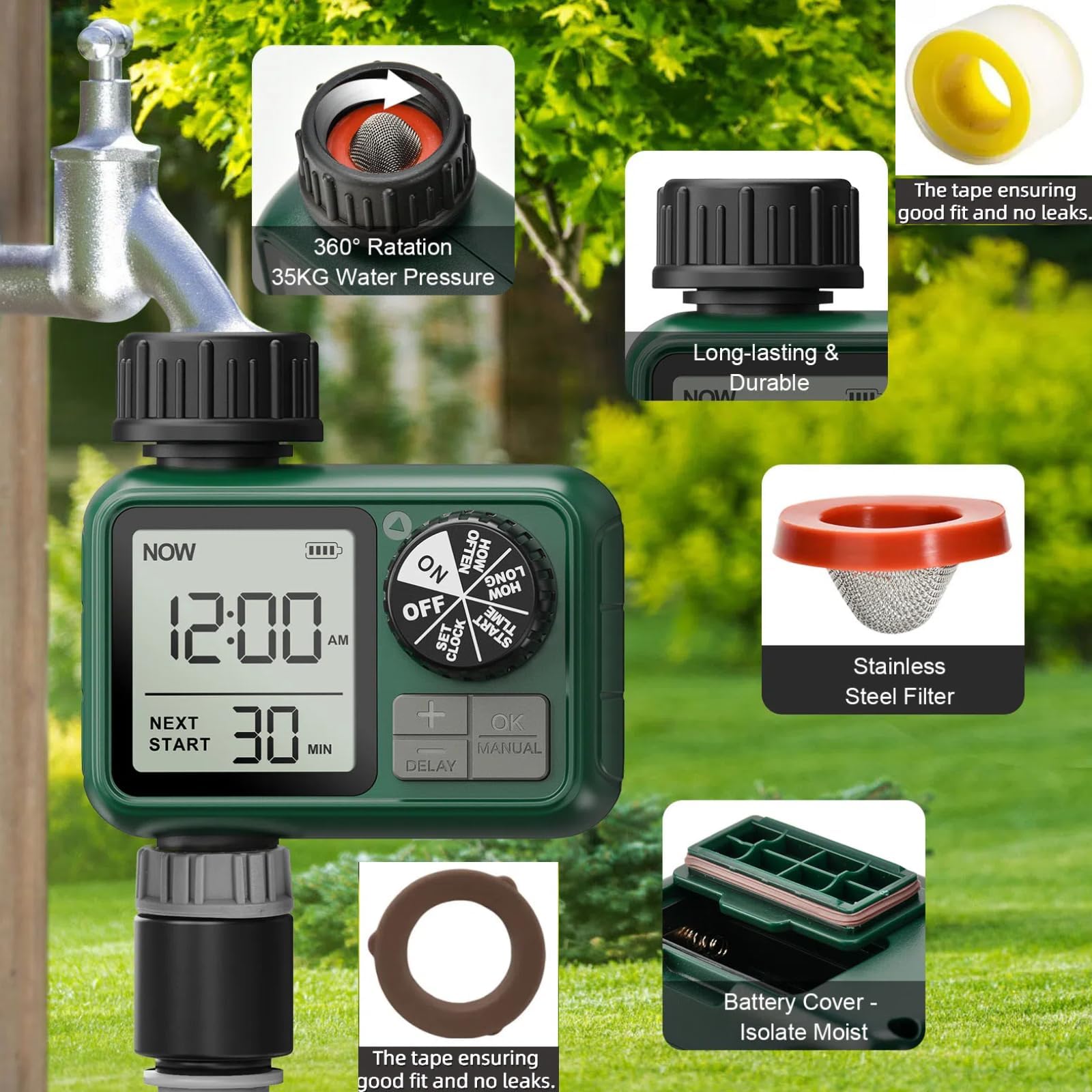 XinFuture water timer set up in a garden watering system