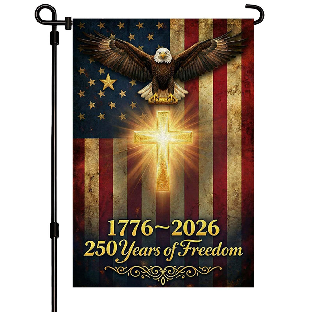 XINNK 250 Anniversary USA Garden Flag front view, 12x18 inches