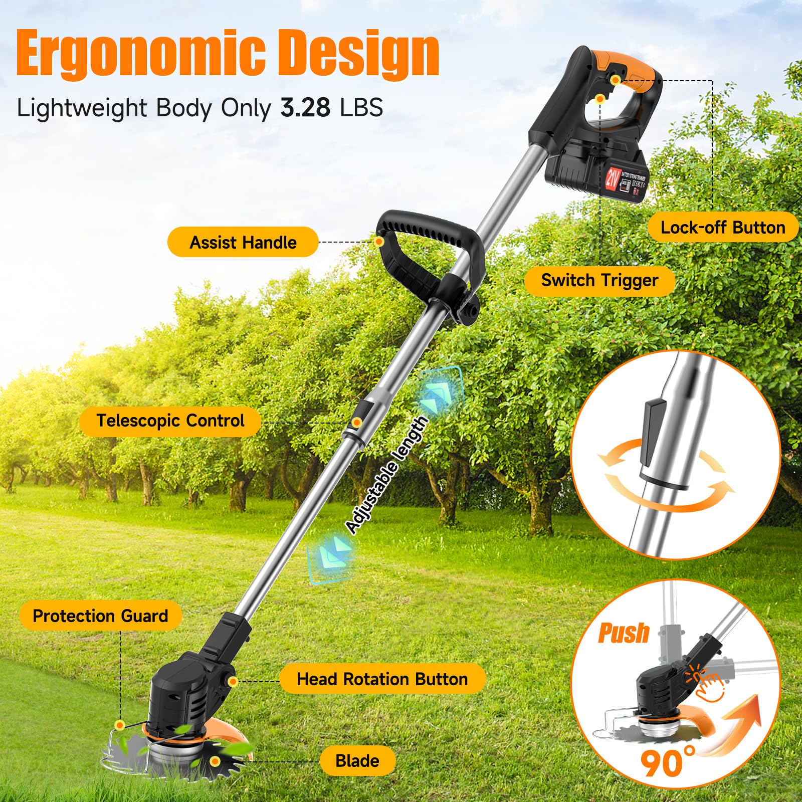 Xinweilan Electric Weed Wacker showing included cutting blades