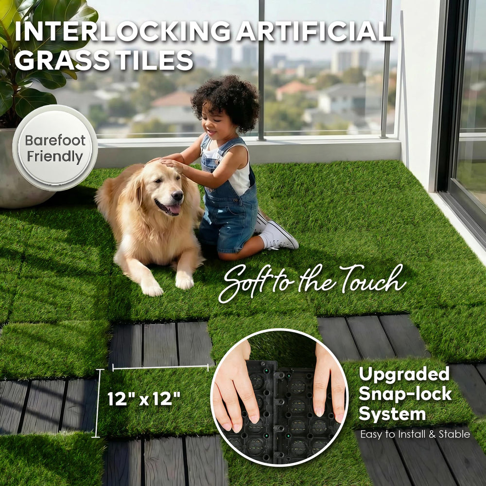 XLX TURF Artificial Grass Tile 12"x12" Green interlocking design