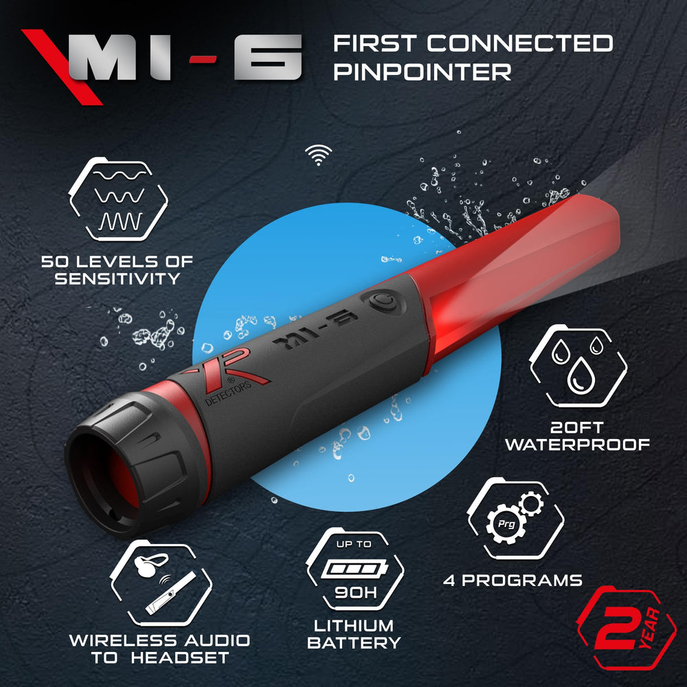 XP MI-6 Pinpointer side view showing sensitivity settings
