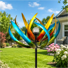 XPSCOCO 83-Inch Solar Wind Spinner with colour changing glass globe