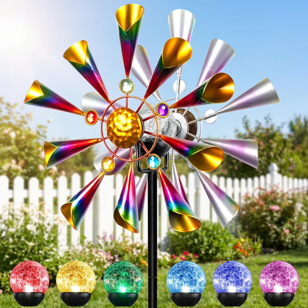 XPSCOCO Solar Wind Spinner showcased in a lush garden