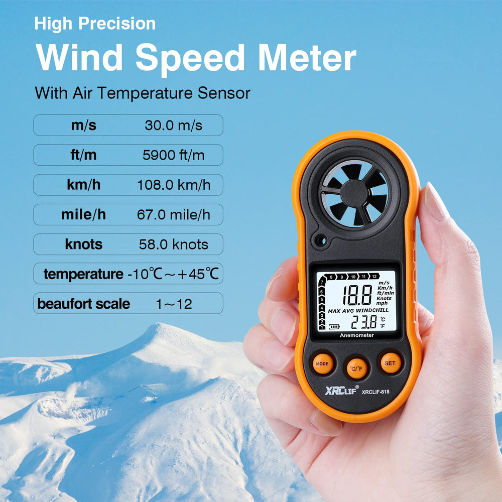 XRCLIF Anemometer showing measurement features and buttons