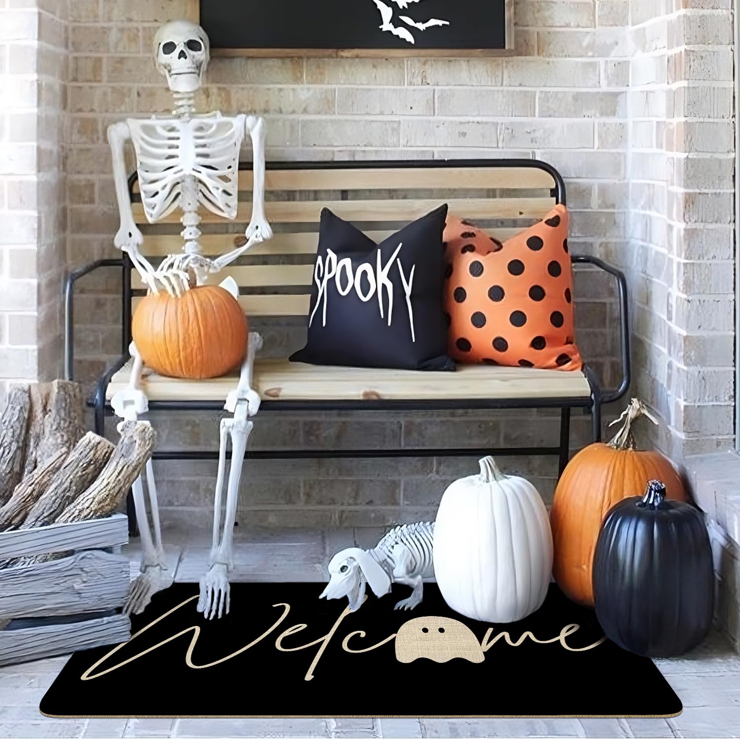 Xsinufn Halloween Door Mat detail of the vibrant design