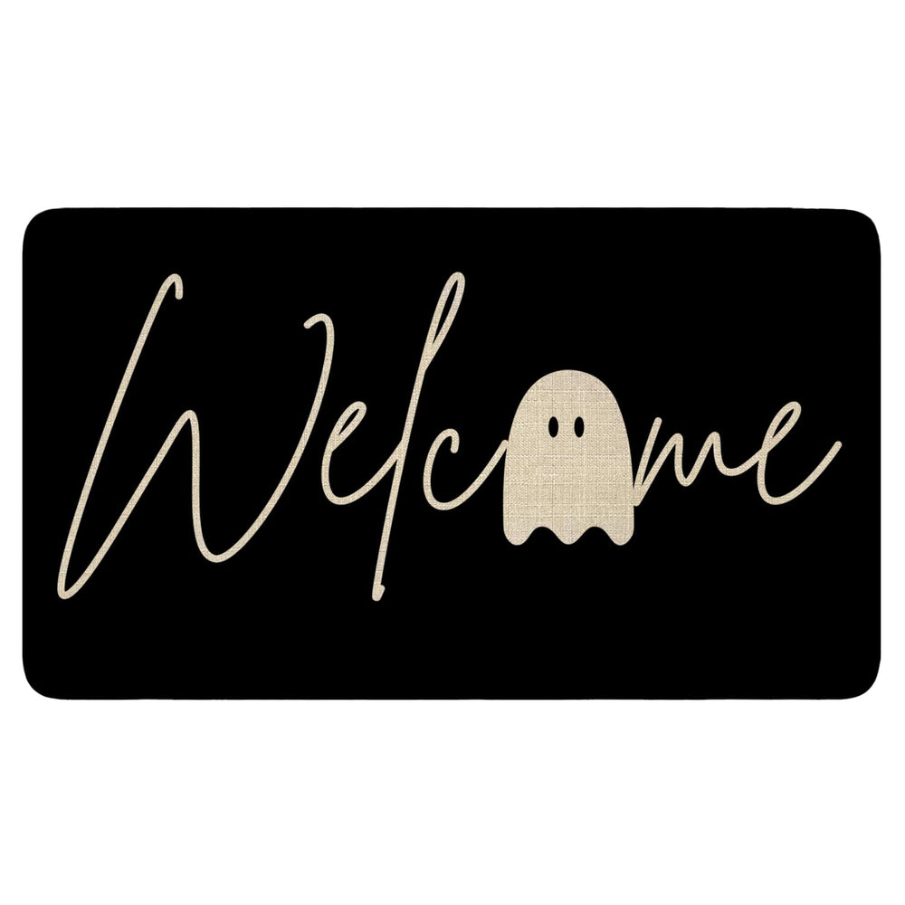 Xsinufn Halloween Door Mat front view with cute spooky ghost design