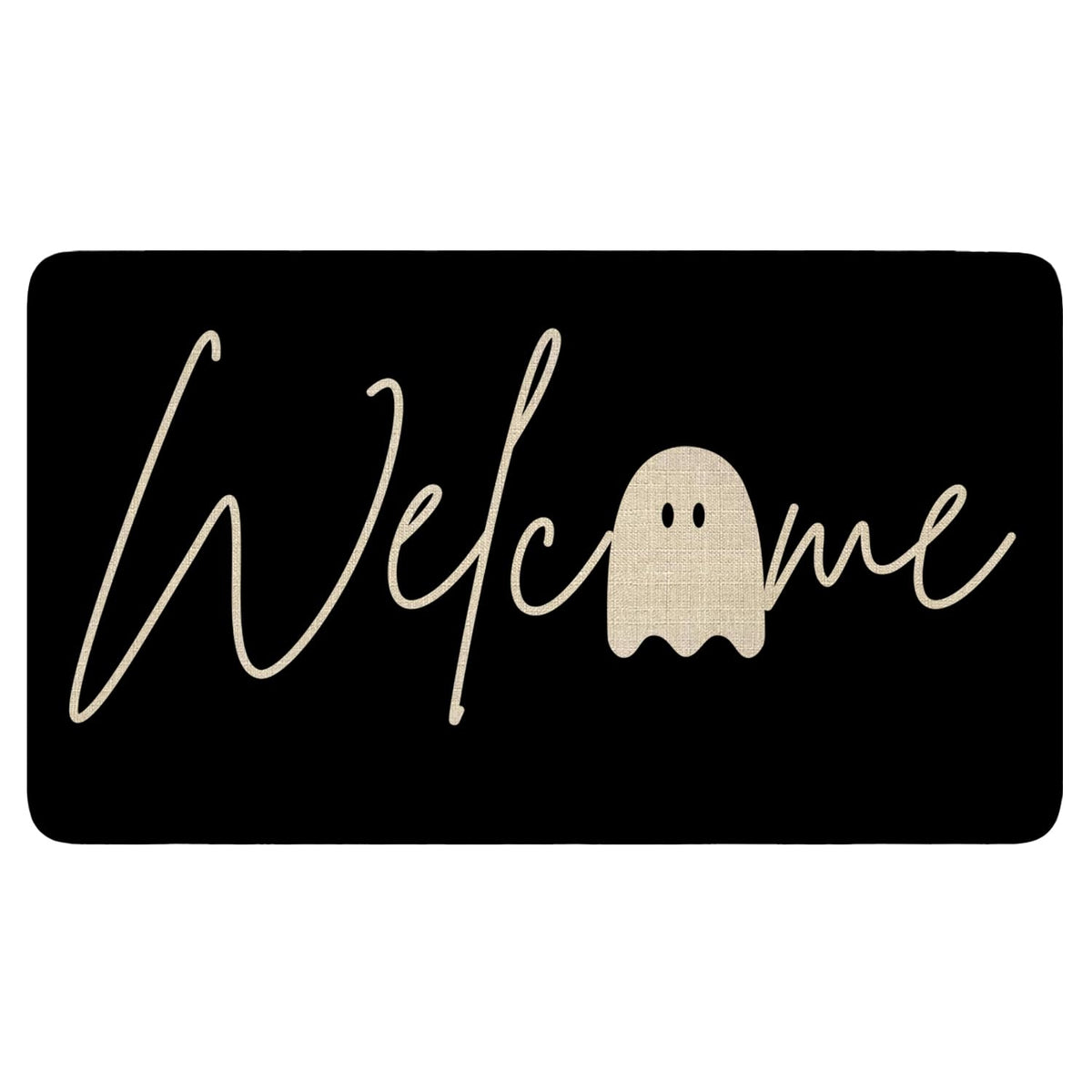 Xsinufn Halloween Door Mat front view with cute spooky ghost design