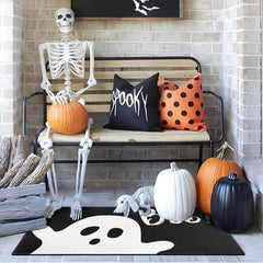 Xsinufn Halloween Door Mat on porch setting