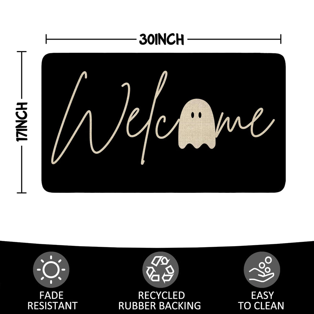 Xsinufn Halloween Door Mat with a broom for easy cleaning