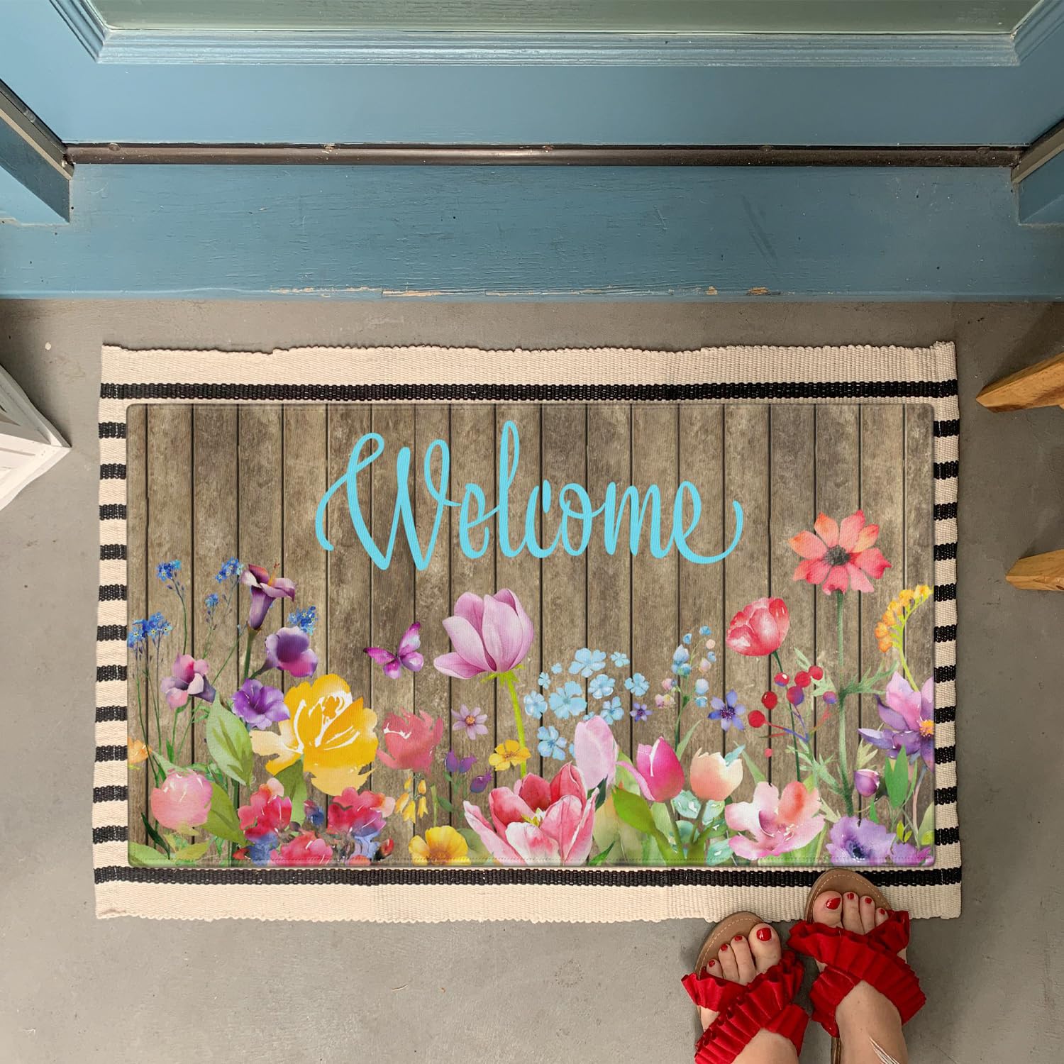 Xsinufn welcome mat showing rubber backing