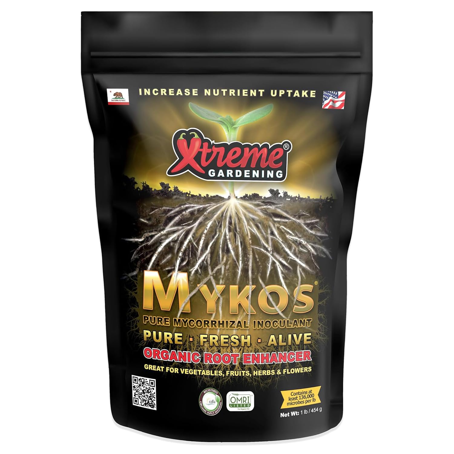 Xtreme Gardening Mykos Mycorrhizae granular inoculant front view
