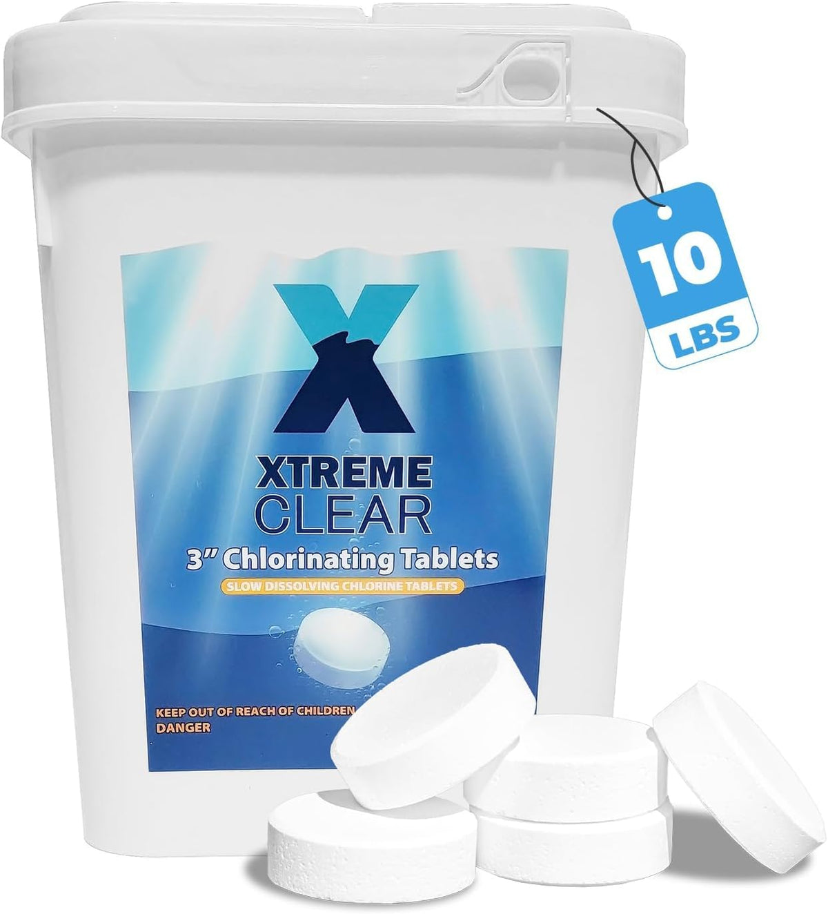 XtremepowerUS 3-Inch Chlorine Tablets 10lbs bucket front view