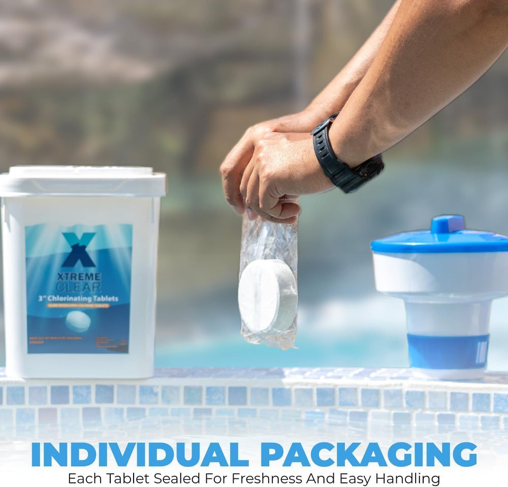 XtremepowerUS chlorine tablets in a swimming pool setting