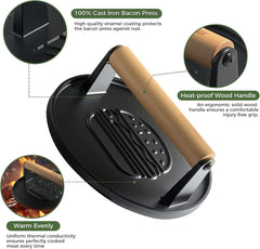 XUDAKAIXIN Cast Iron Burger Press on a grill with burgers cooking