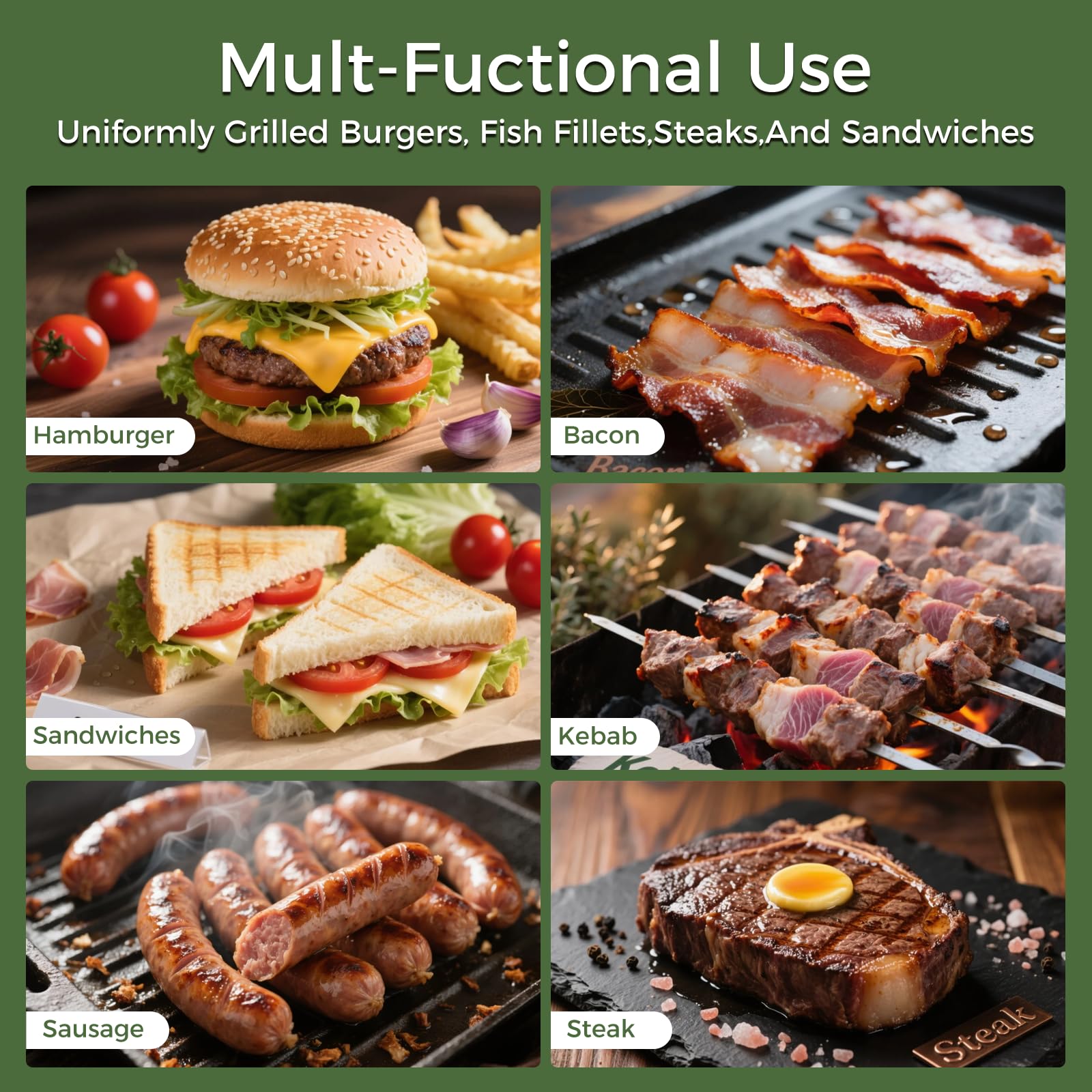 XUDAKAIXIN Cast Iron Burger Press with grilling tools