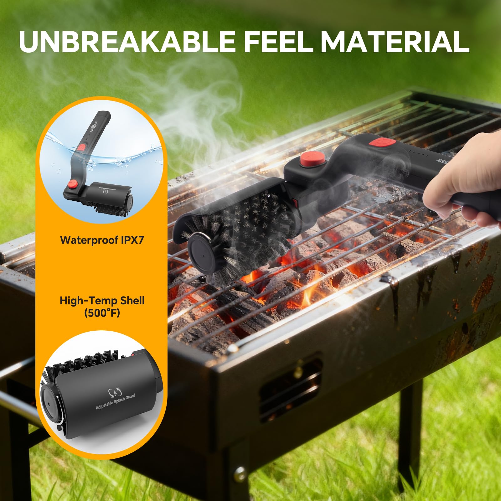 XUDAKAIXIN Electric Grill Brush highlighting no bristle shedding feature