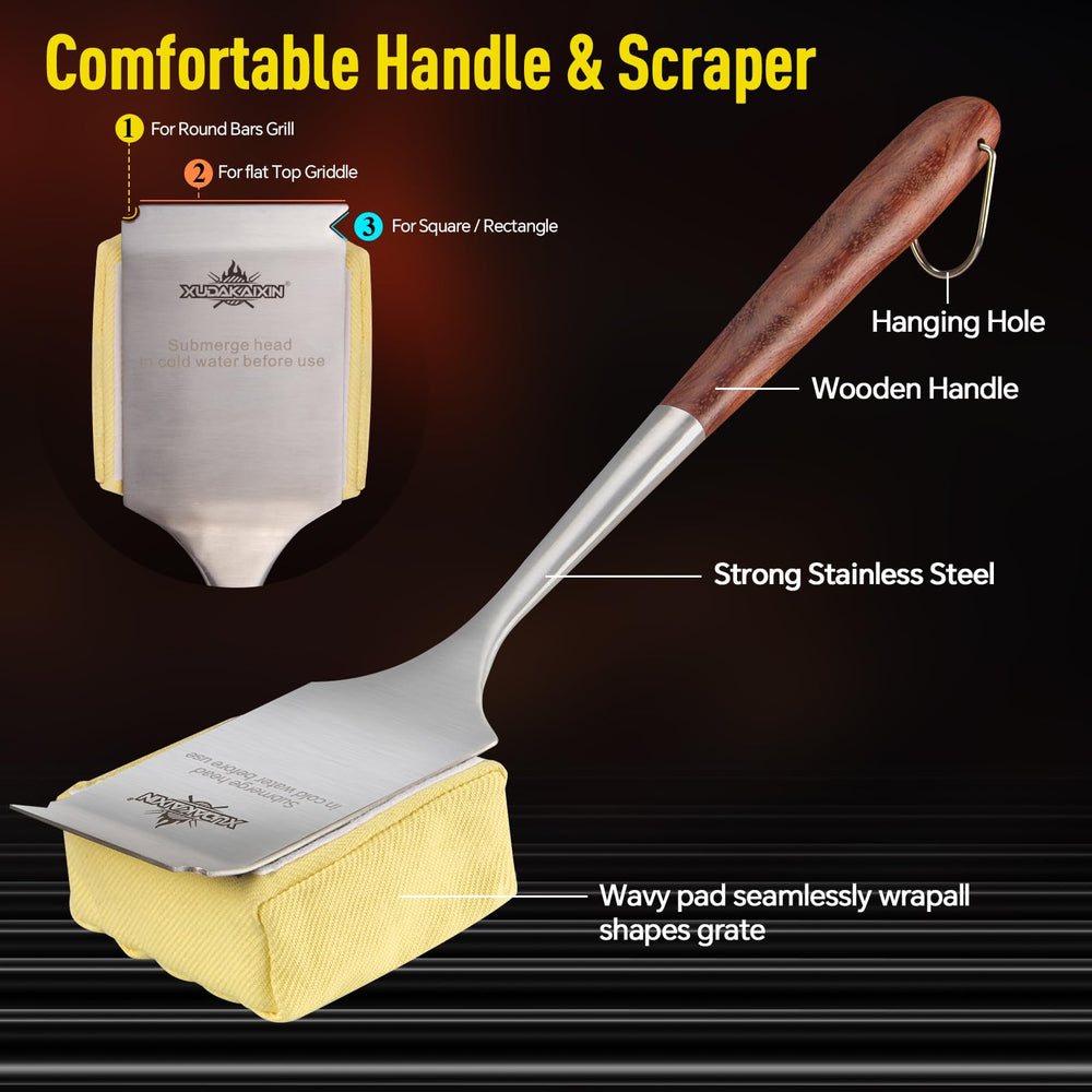 XUDAKAIXIN Grill Brush handle detail, showcasing stainless steel construction
