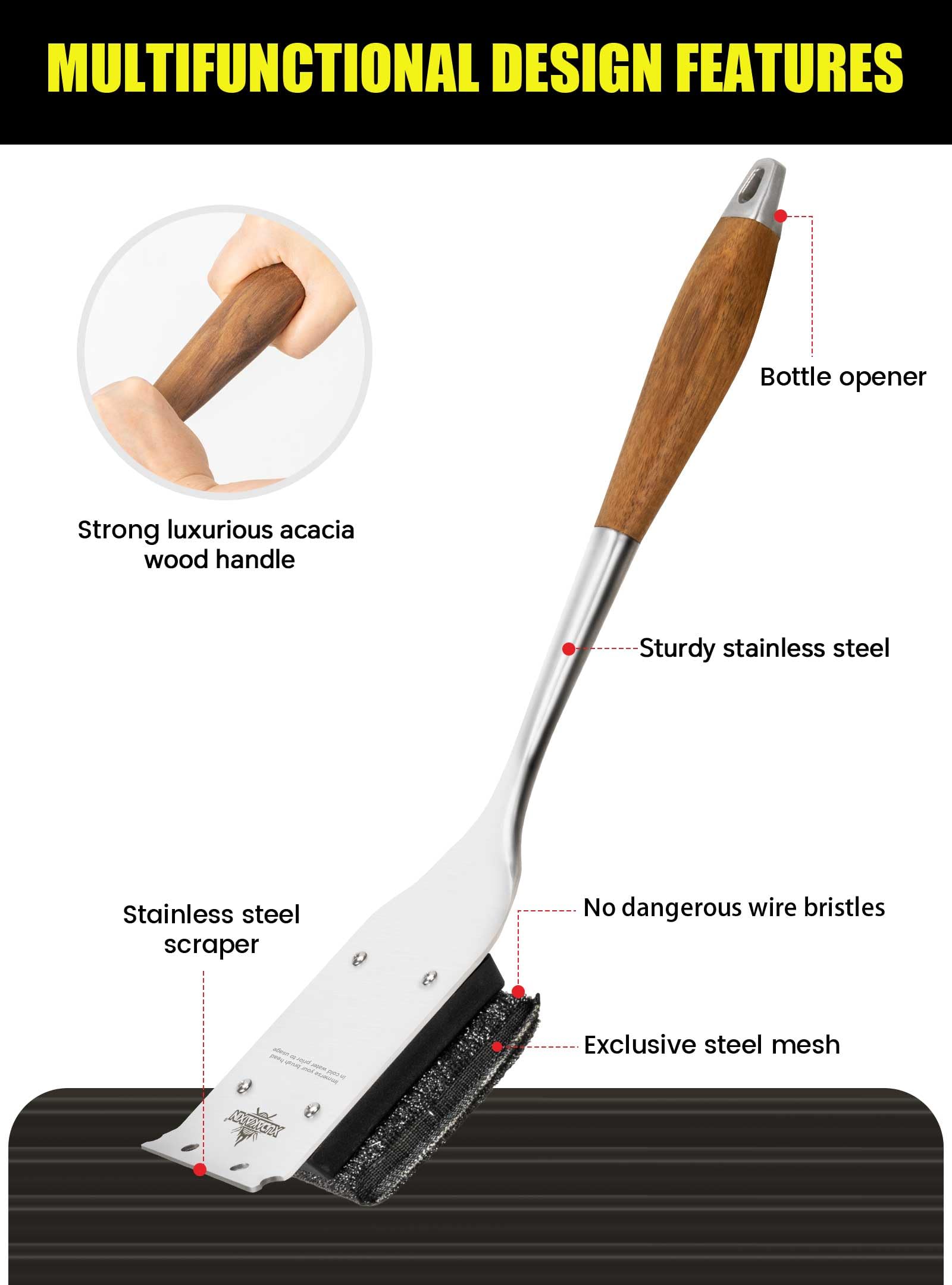 XUDAKAIXIN Grill Brush in action on a grill