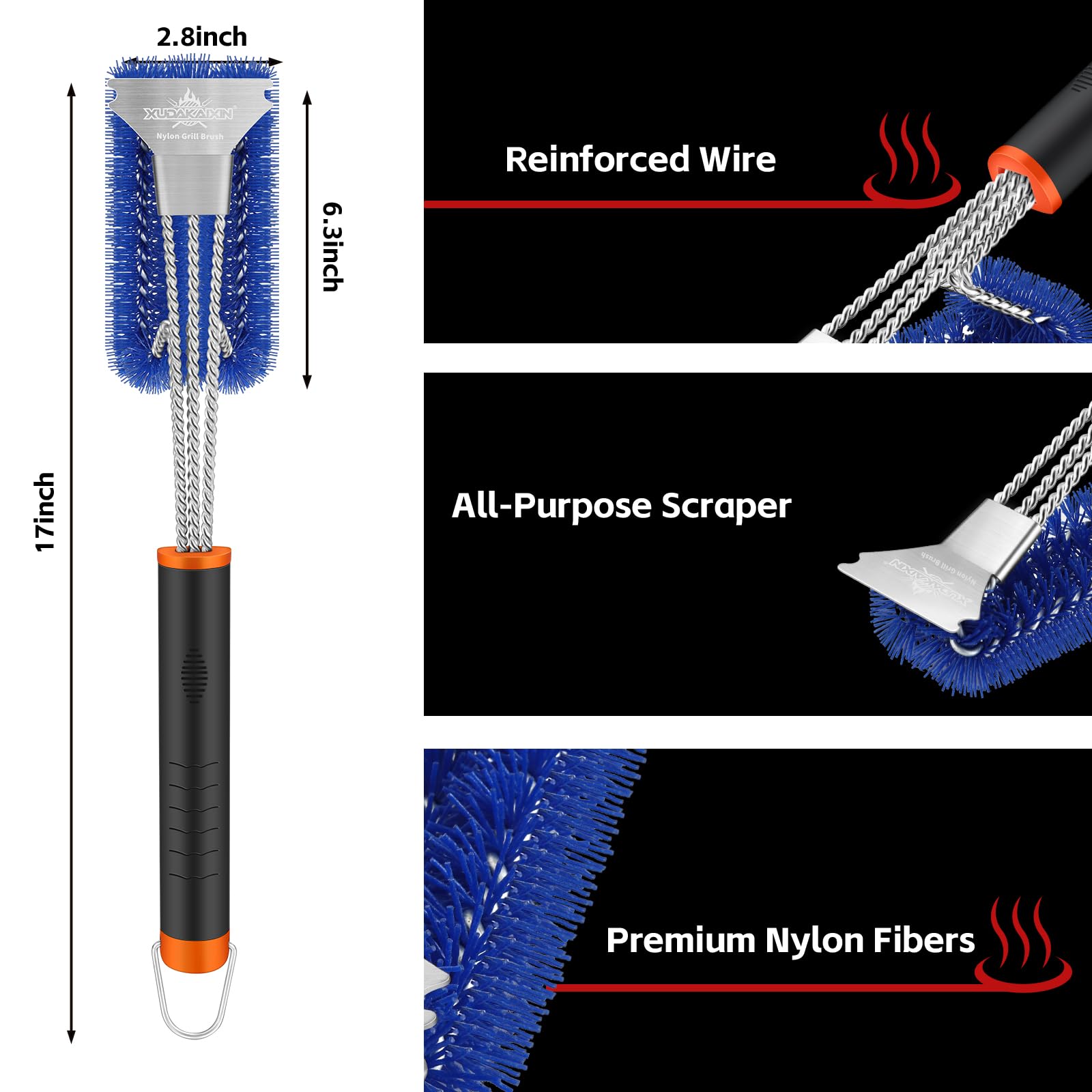 XUDAKAIXIN Nylon Grill Brush ergonomic handle detail