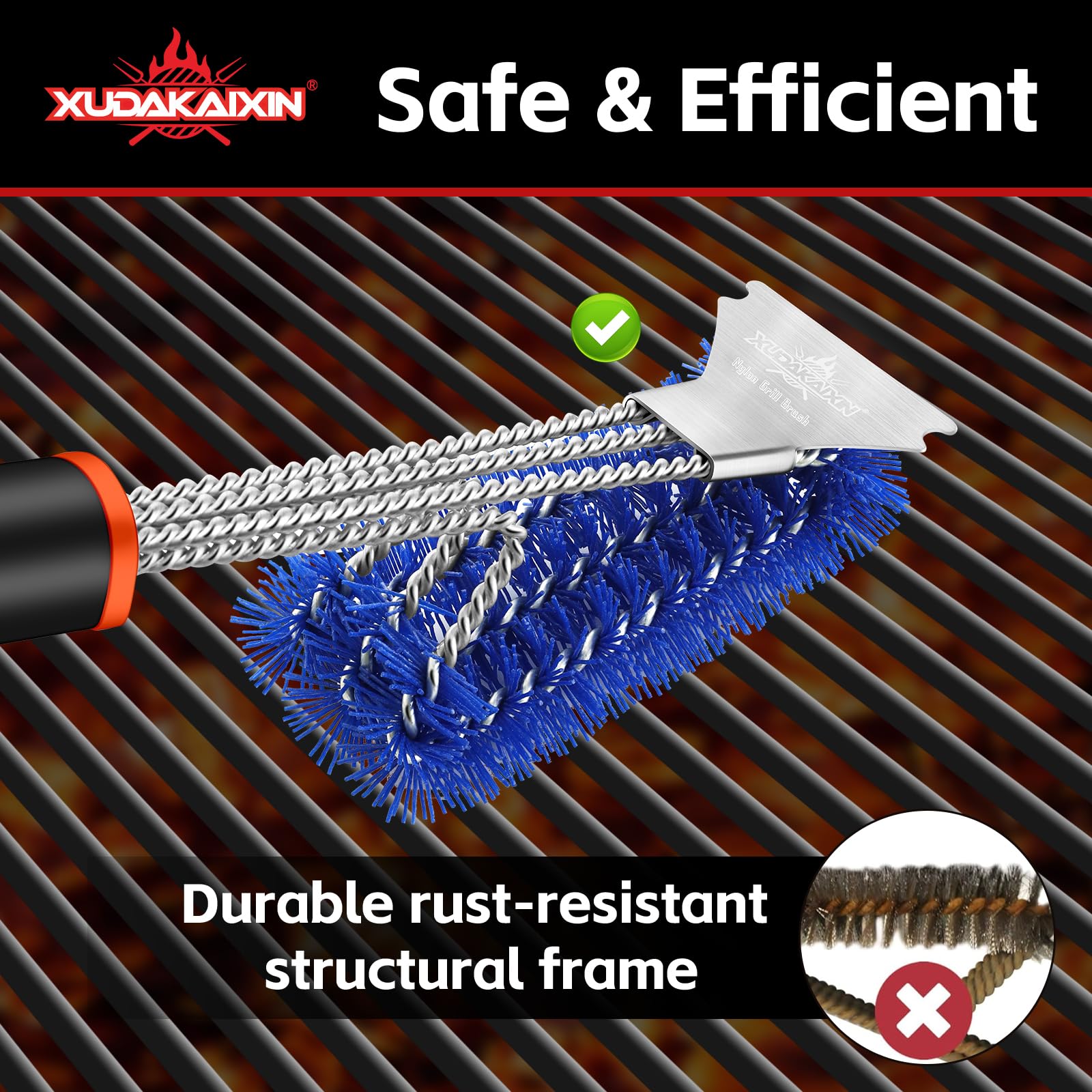 XUDAKAIXIN Nylon Grill Brush in use on a grill