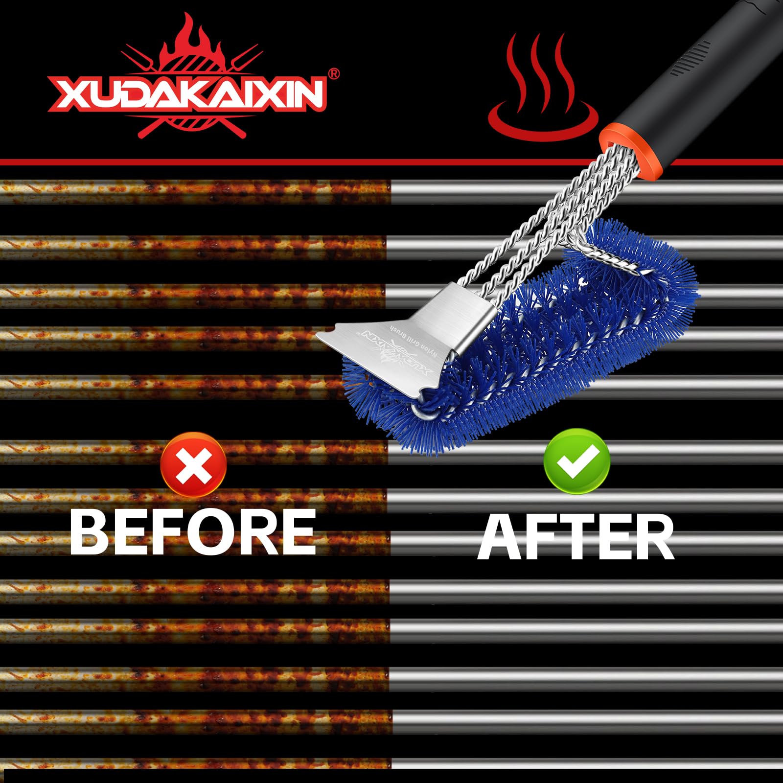 XUDAKAIXIN Nylon Grill Brush packaging display