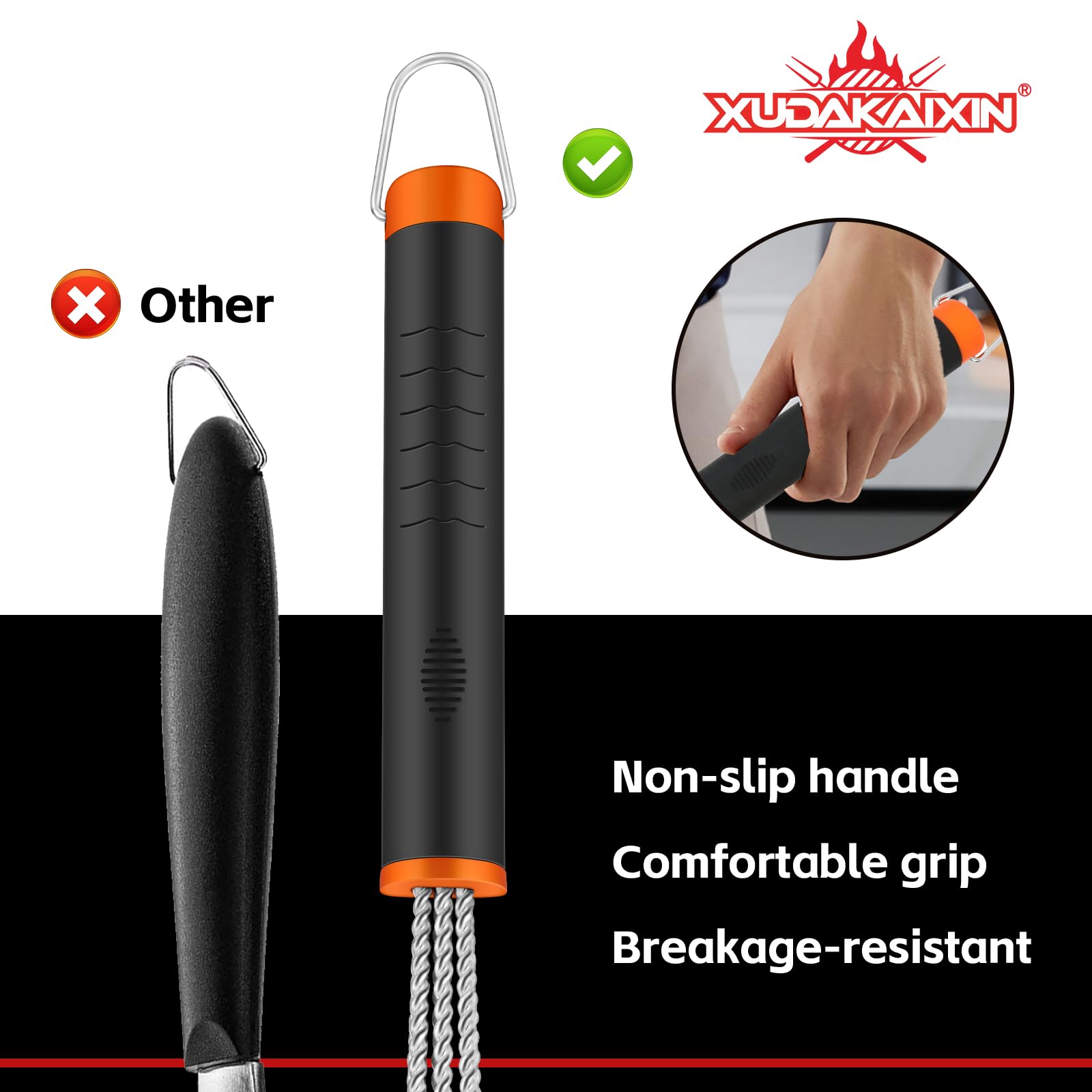 XUDAKAIXIN Nylon Grill Brush side view showcasing bristles