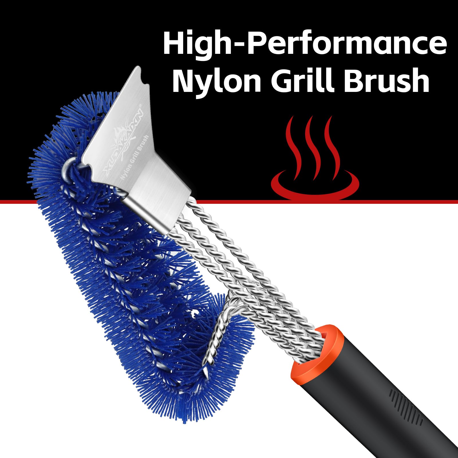 XUDAKAIXIN Nylon Grill Brush with scraper close-up