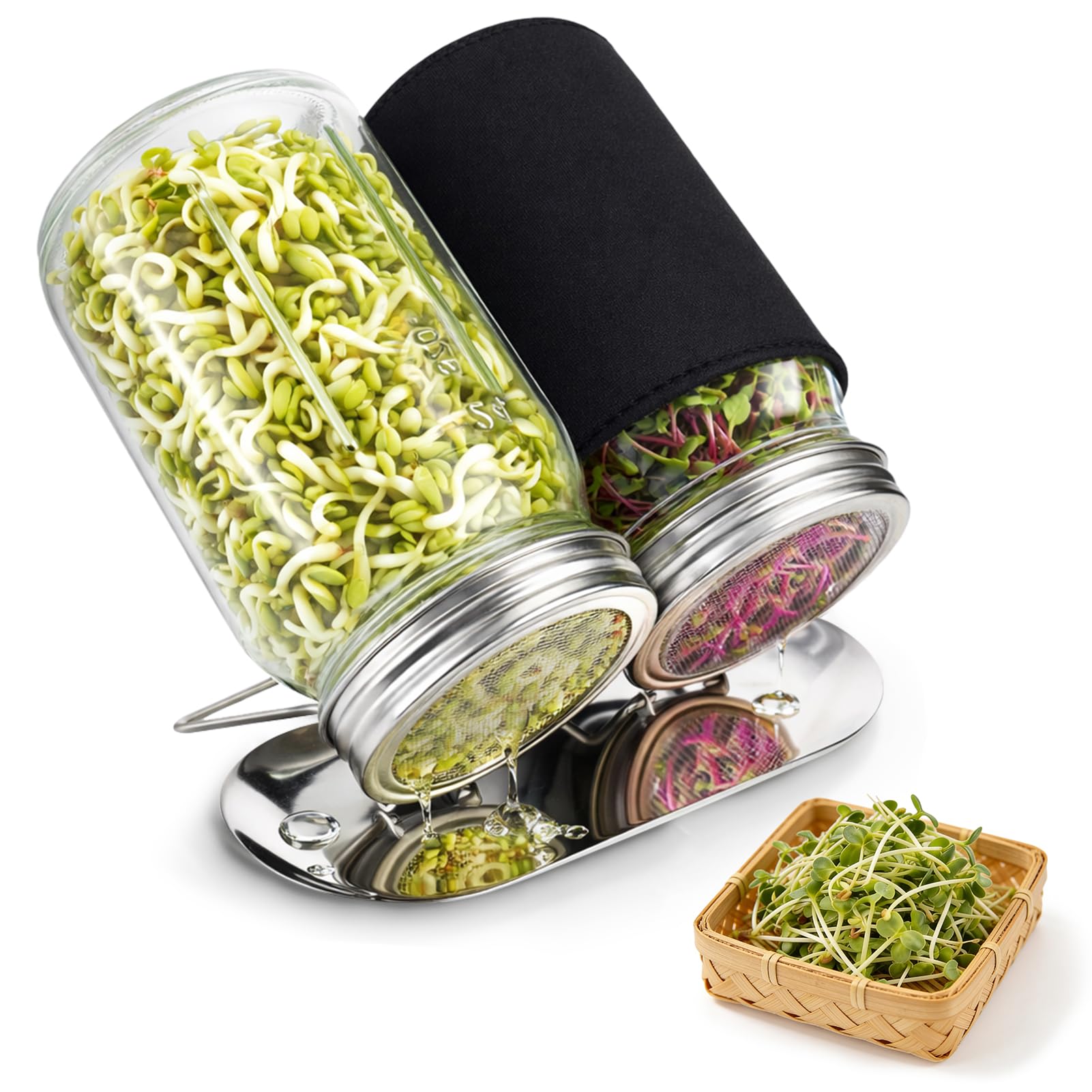 XUNWKONGG Sprouting Jar Kit with glass mason jars and stainless steel lids