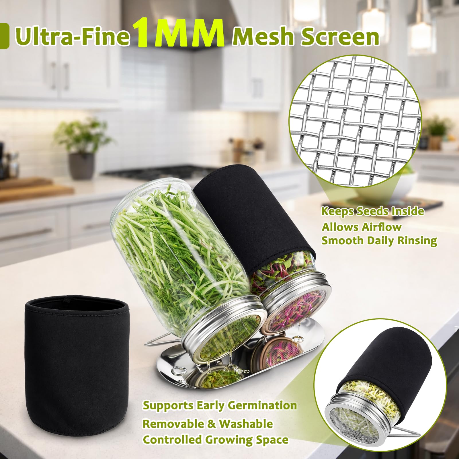 XUNWKONGG sprouting jar kit with two light-blocking sleeves