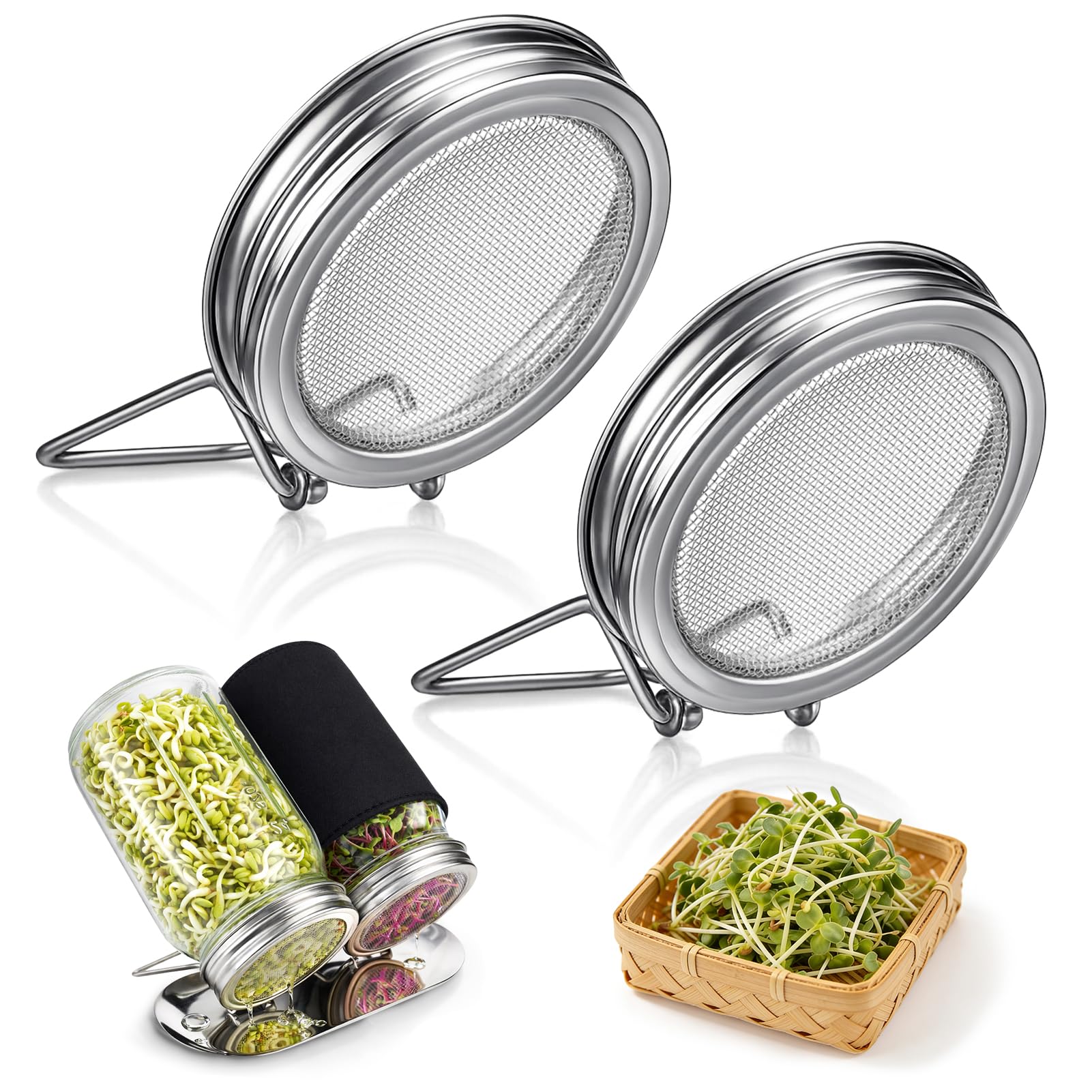 XUNWKONGG stainless steel sprouting lid on a wide mouth mason jar