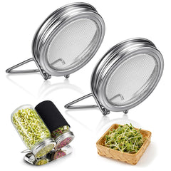 XUNWKONGG stainless steel sprouting lid on a wide mouth mason jar