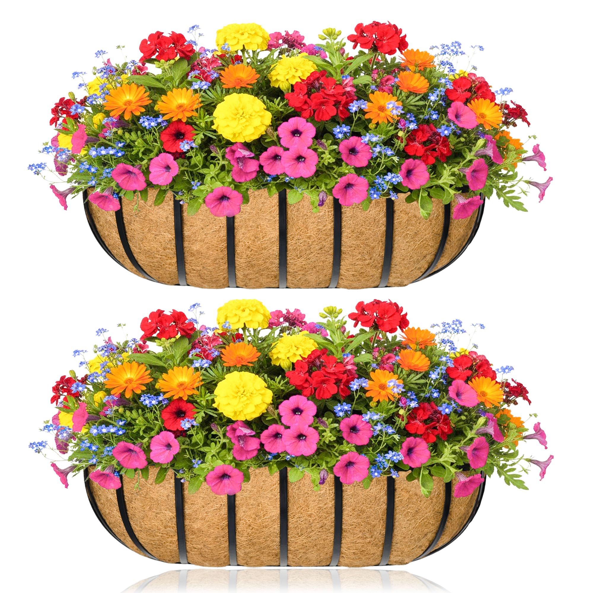 XXFBJNMD 16 Inch Window Box Railing Planter front view with coco liner