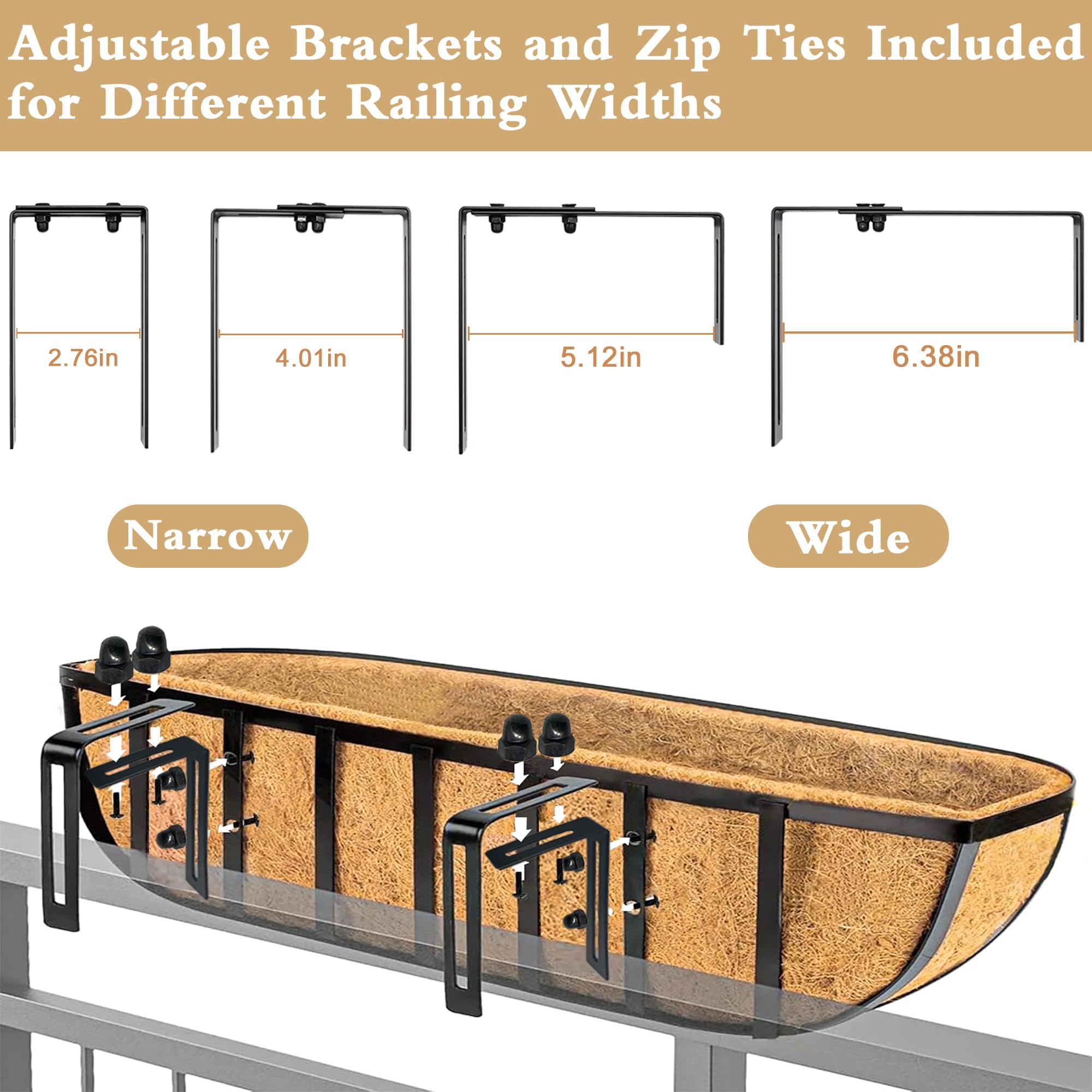 XXFBJNMD Window Box Railing Planter showcasing black powder-coated finish