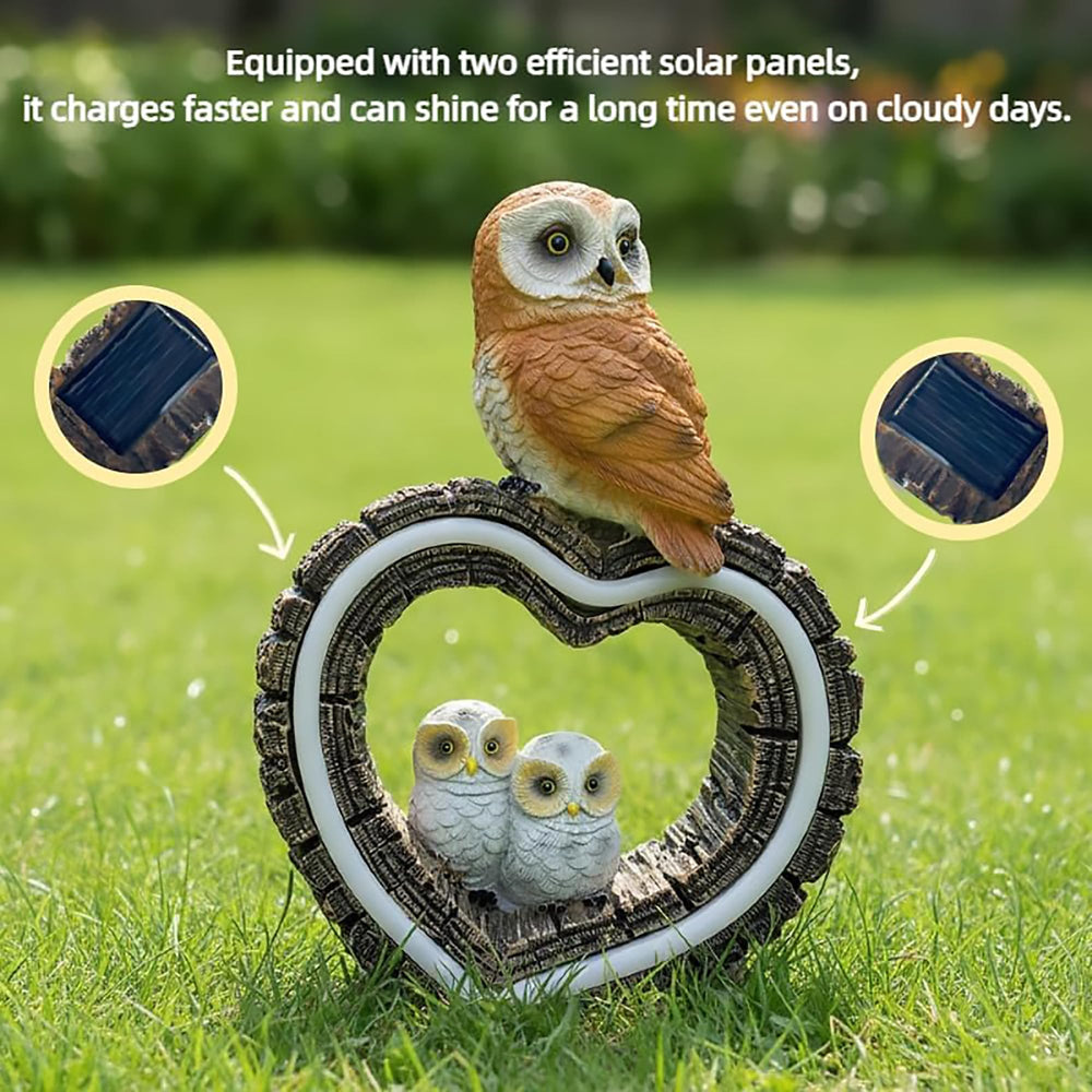 xxoasis Solar Garden Owl Statue with dual solar panels visible