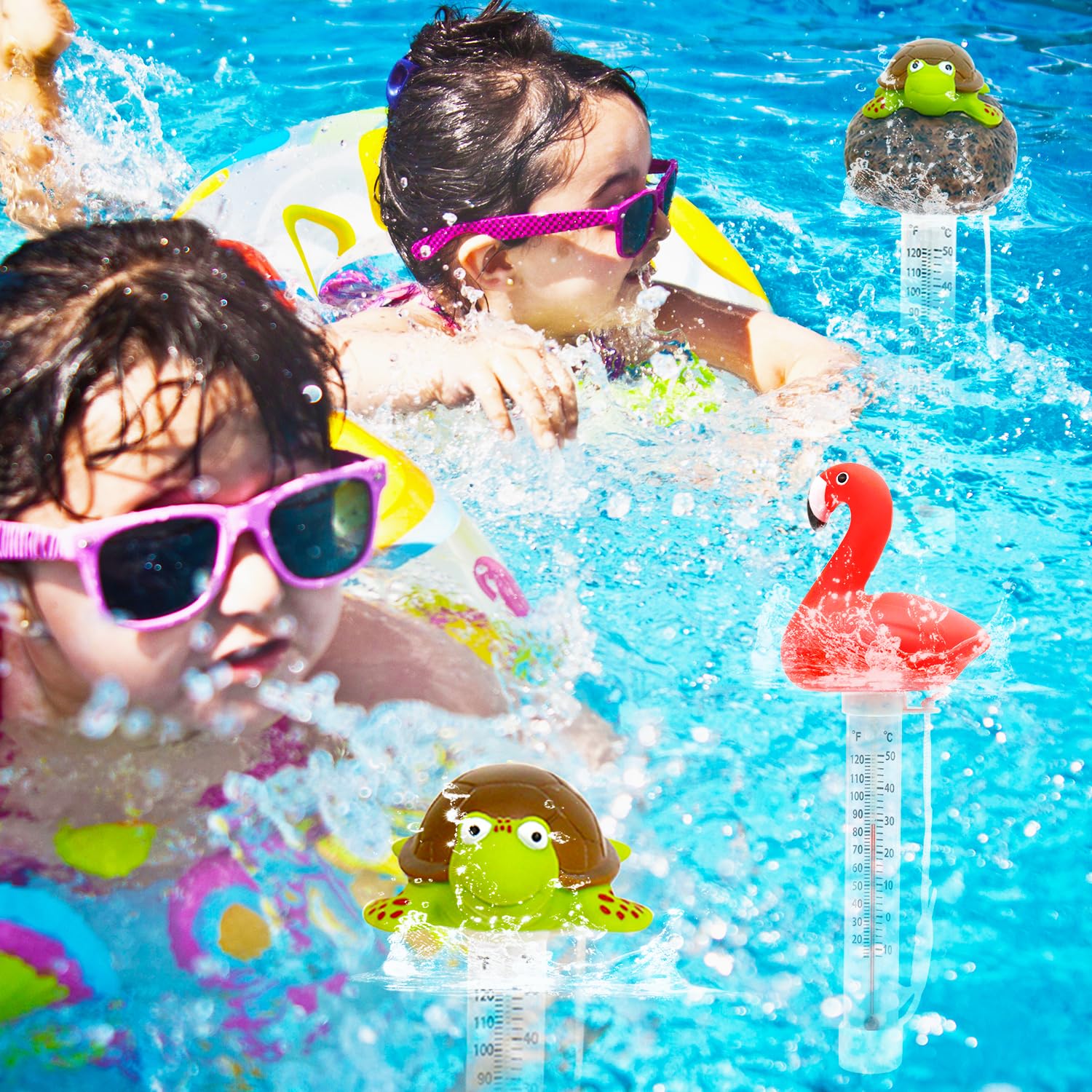 XY-WQ Flamingo Pool Thermometer in a hot tub