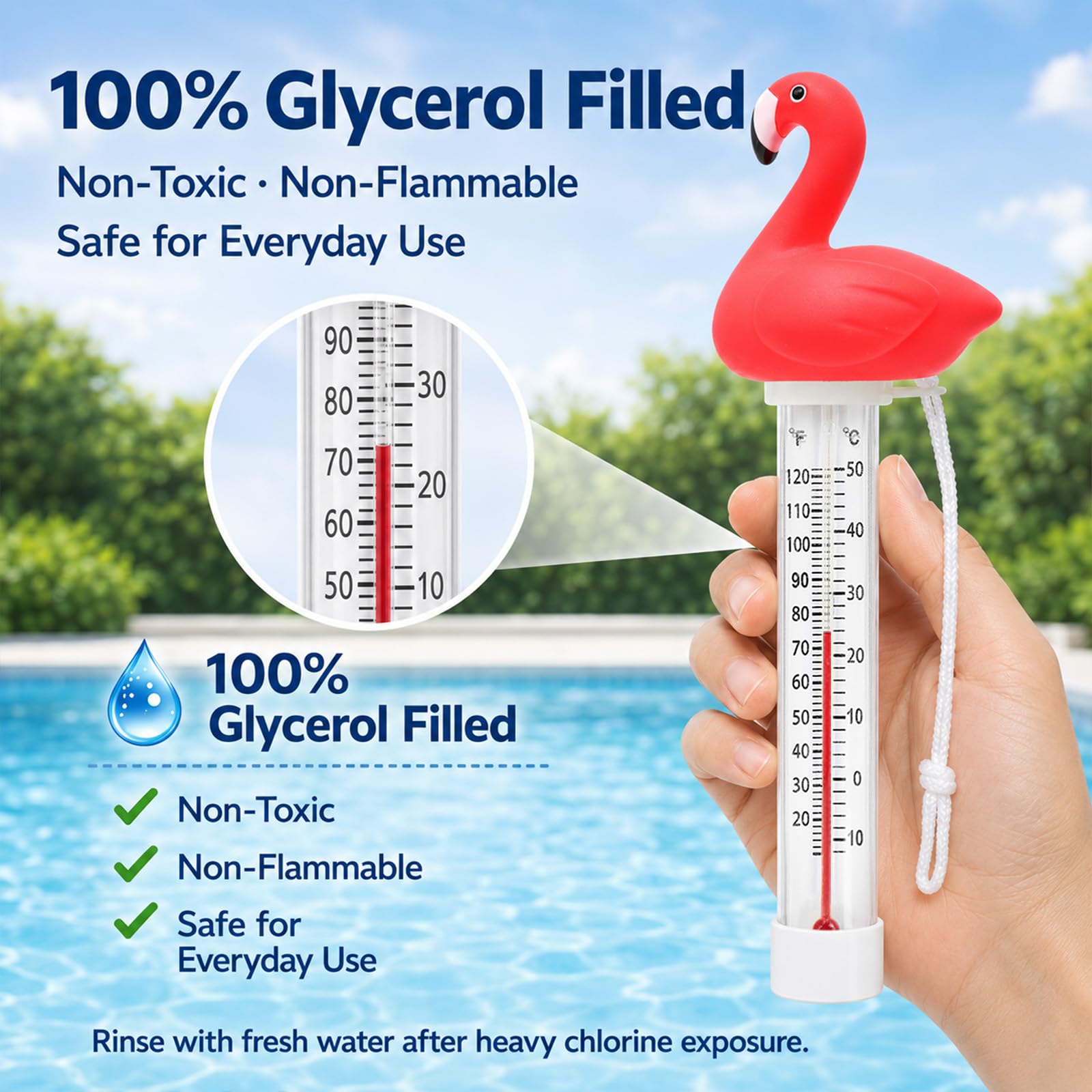 XY-WQ Flamingo Pool Thermometer large size close-up