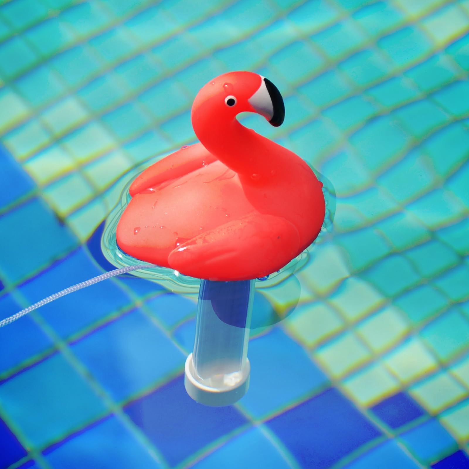 XY-WQ Flamingo Pool Thermometer side view with rope tether