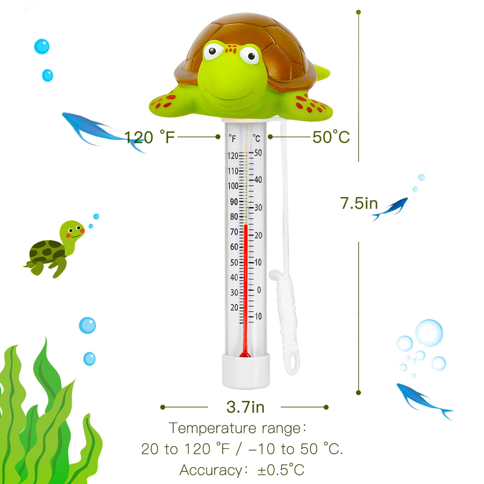 XY-WQ Turtle Floating Pool Thermometer with rope tether