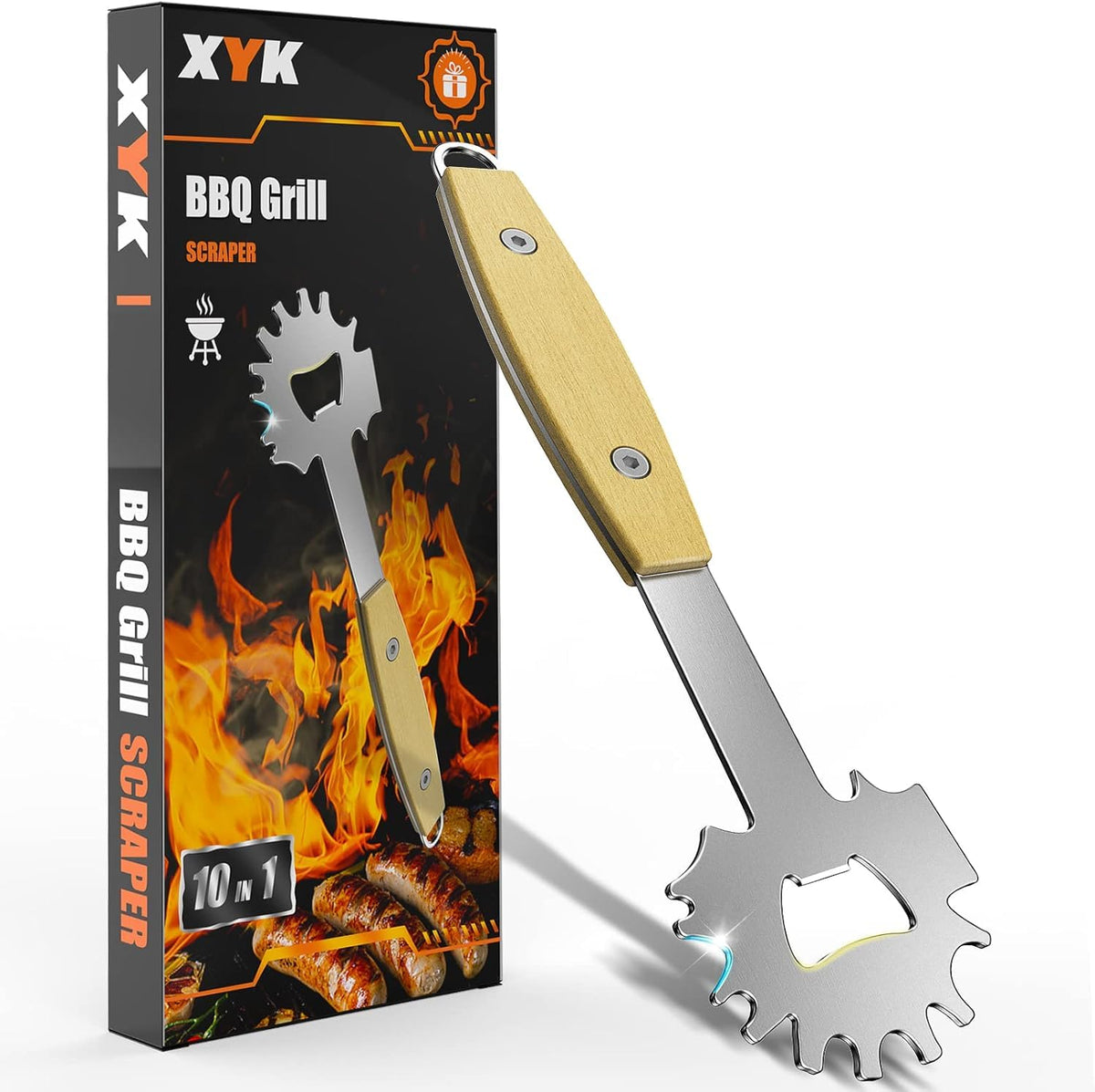 XYK BBQ Grill Scraper front view with 7.8-inch handle