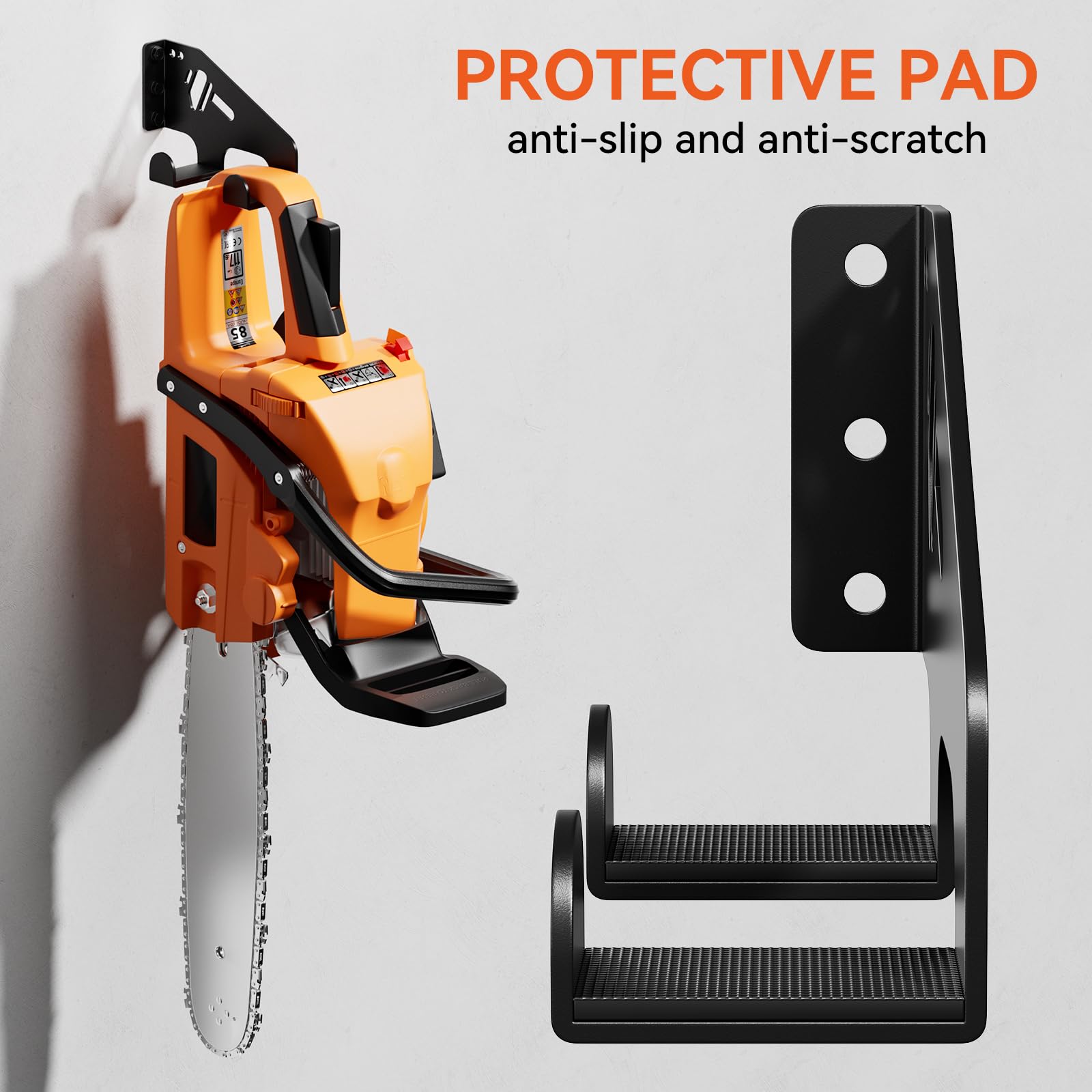 XZHXFX Chainsaw Hanger installed on wall with chainsaw