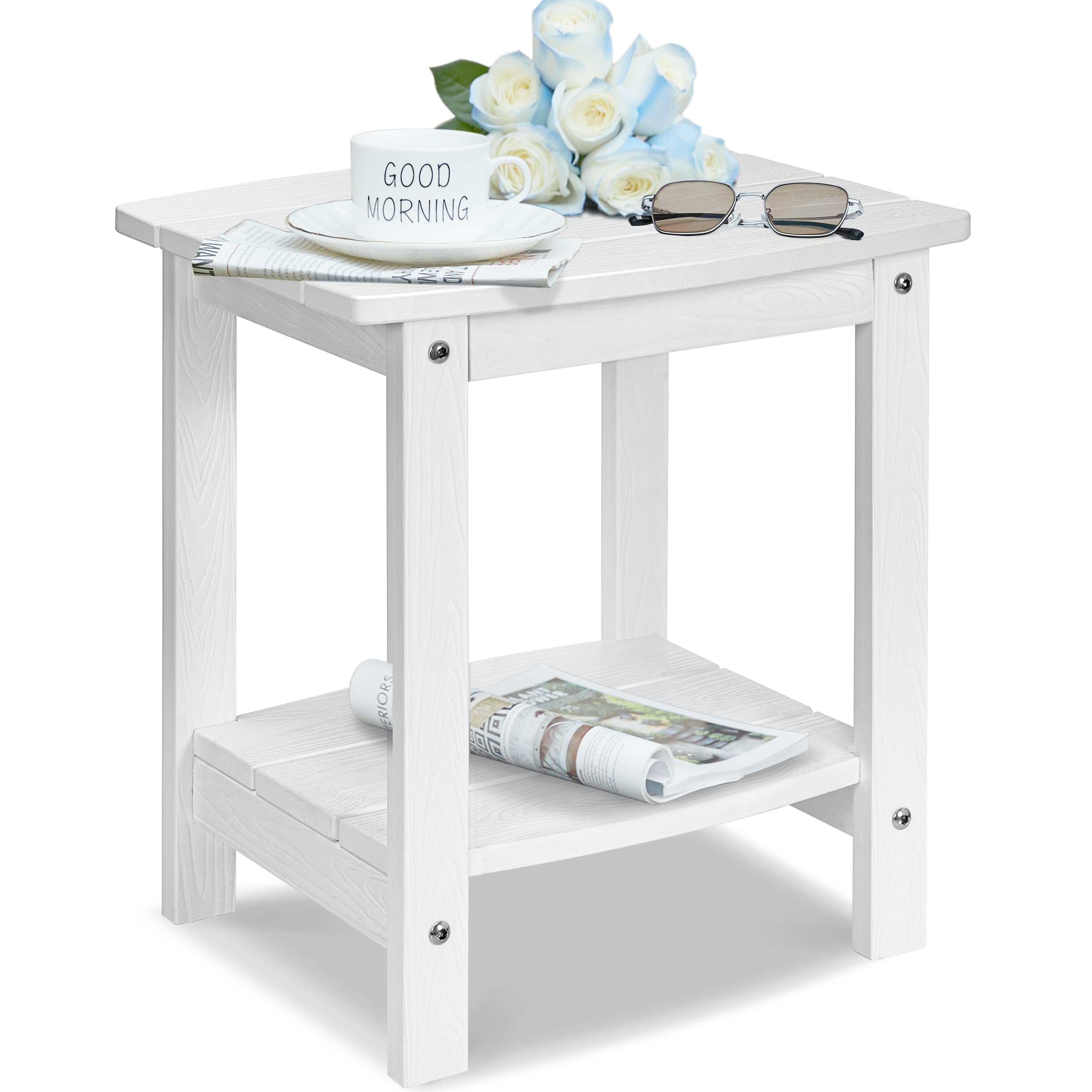 Y&M Outdoor Side Table front view in white