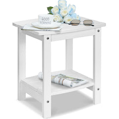 Y&M Outdoor Side Table front view in white