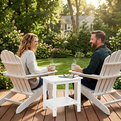 Y&M Outdoor Side Table on patio with drinks and books