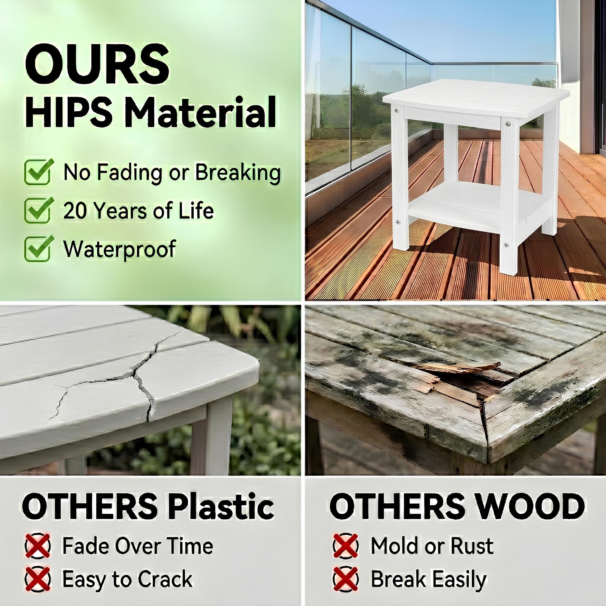 Y&M Outdoor Side Table with slatted design for water drainage