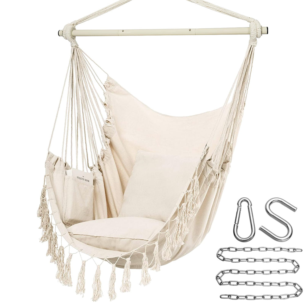 Y-STOP Hammock Chair beige front view with cushions