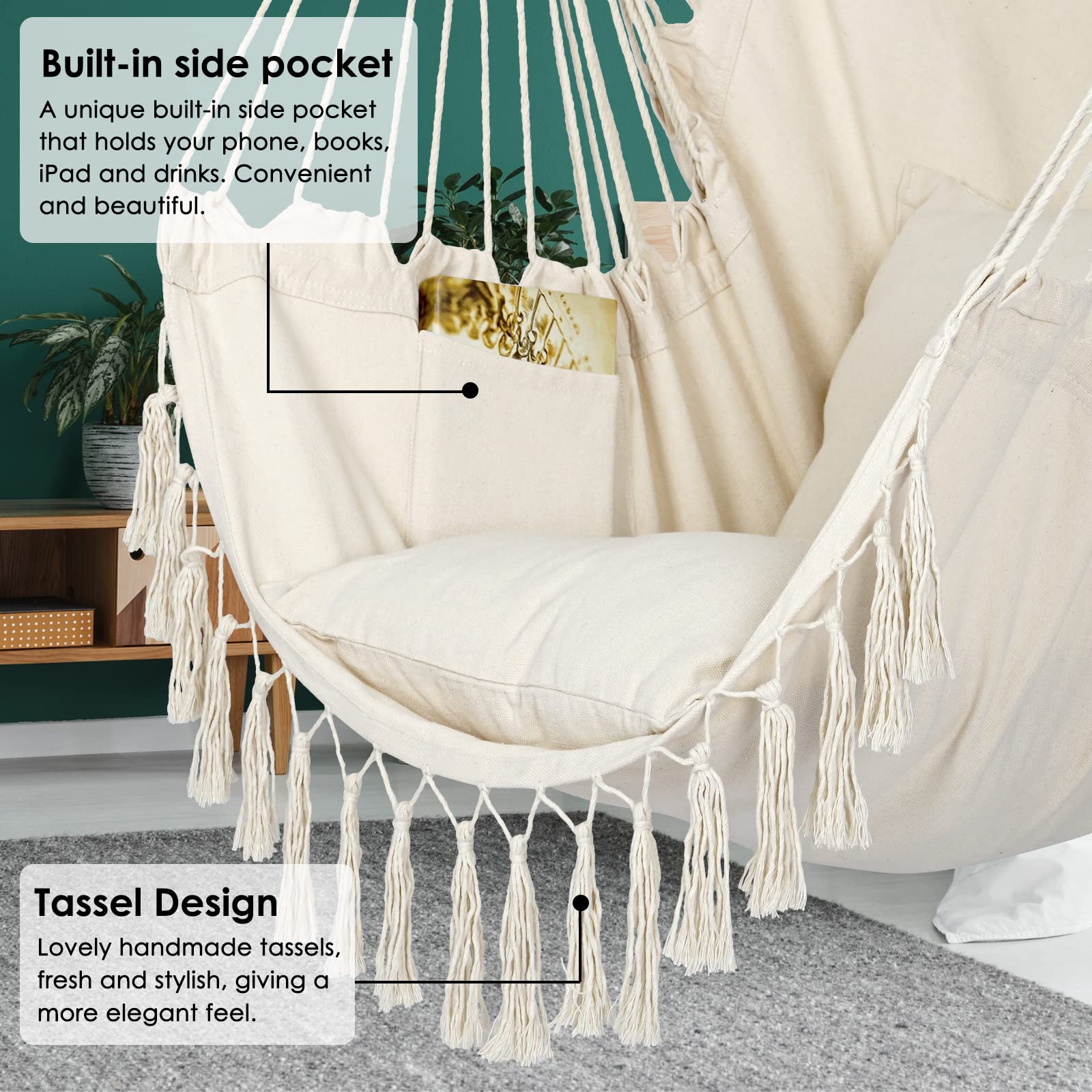 Y-STOP Hammock Chair beige hanging outdoors